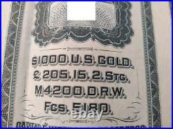 Mexico 1904 SCARCE BLUE DOVE $1,000 GOLD Estados Unidos Mex Coupons Bond Loan