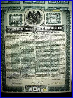 Mexico 1904 US$1000 uncancelled gold bond 4%