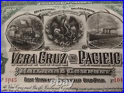 Mexico 1904 Vera Cruz Pacific Railroad $ 1000 Dollars Gold Coups + Warrants Bond