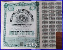 Mexico 1906 Mexican Bank Banco Estado 100 Pesos Coupons NOT CANCELLED Bond Loan