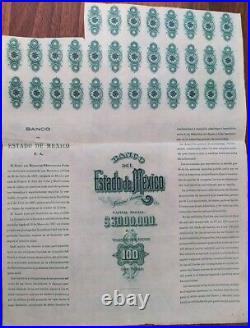 Mexico 1906 Mexican Bank Banco Estado 100 Pesos Coupons NOT CANCELLED Bond Loan
