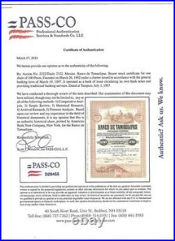 Mexico 1907 Banco Tamaulipas $100 Coupons Pass-Co NOT CANCELLED Bond Loan Share