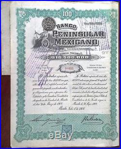 Mexico 1908 Banco Peninsular Mexicano Twin Ladies 100 Bond Loan Share