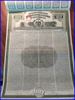 Mexico 1908 Irrigation Development $1000 GOLD Coupons NOT CANCELLED Bond Loan