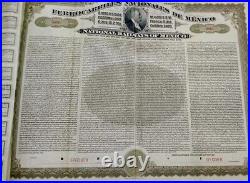 Mexico 1909 National Railways $ 1000 Dollars Gold OR Coupons SPECIMEN Bond Loan