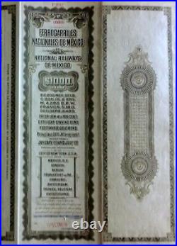 Mexico 1909 National Railways $ 1000 Dollars Gold OR Coupons SPECIMEN Bond Loan
