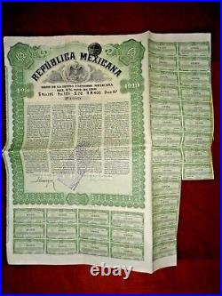 Mexico 1910 $97, uncancelled gold bond 4%