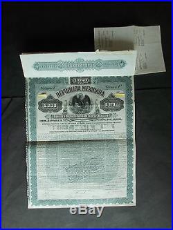 Mexico 5%£200- / Us$970- Republica Mexicana Gold Loan 1899 Not Cancelled