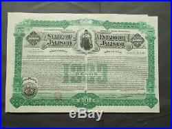 Mexico 6% $1000- State Of Jalisco 1898 Gold Bond Not Cancelled