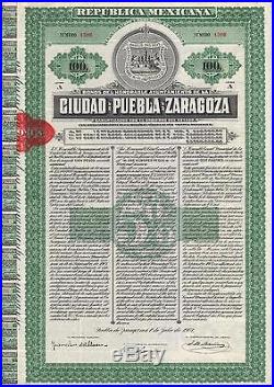 Mexico Ciudad De Puebla De Zaragoza Bond 1907 With Coupons