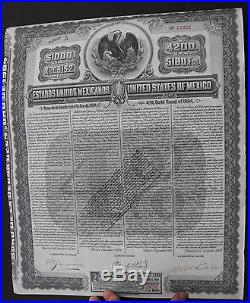 Mexico Estados Unidos Mexicanos gold bond 1000 Dollar 1904 with coupons