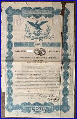 Mexico Mexican 1845 BLACK EAGLE Tesorería General 100 Pesos Coups RARE Bond Loan