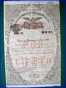 Mexico Mexican 1859 Eagle Aguila 100 $ Bono Amortizacion Bond Loan SCARCE