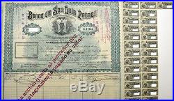 Mexico Mexican 1897 Banco Bank San Luis Potosi 100 $ Coupons UNC Bond Share Loan
