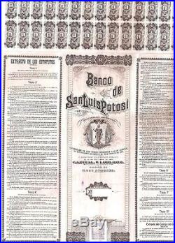 Mexico Mexican 1897 Banco Bank San Luis Potosi 100 $ Coupons UNC Bond Share Loan