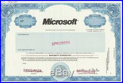 Microsoft Specimen Stock Certificate Bill Gates Printed Autograph Rare Software