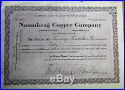 Mining 1916 Stock Certificate'Naumkeag Copper Company' Michigan MI Mich