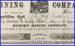 Murphy Mining Company Stock, Twin River District, Nevada- Nye County, 1872