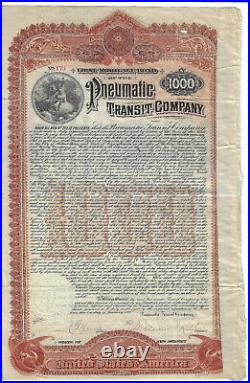 NEW JERSEY 1898 Pneumatic Transit Company Bond Stock Certificate