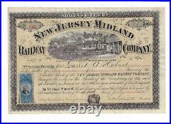 NEW JERSEY Midland Railway Company Stock Certificate 1870 Garret Hobart VP of US