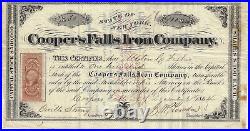 NEW YORK 1864 Cooper's Falls Iron Company Stock Certificate DeKalb