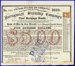 Narragansett Steamship Company's Mortgage Bond $500 4/17/1869 Signed By Burnside