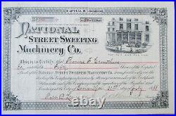 National Street Sweeping Machinery 1888 Stock Certificate- Camden, NJ New Jersey