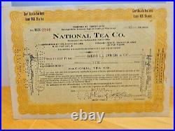 National Tea Company 1925 Original Stock Certificate Merrill Lynch Signed