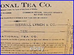 National Tea Company 1925 Original Stock Certificate Merrill Lynch Signed