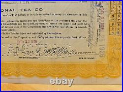 National Tea Company 1925 Original Stock Certificate Merrill Lynch Signed