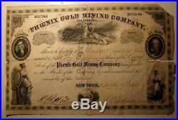 Nevada City, CA- Sept. 19, 1853 Phoenix Gold Mining Co. Stock Cert#30(50 Shares)