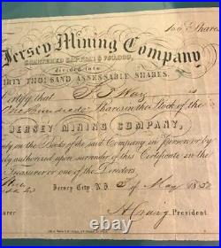 # New Jersey Mining Company stock certificate #889 1850