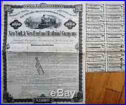 New York & New England Railroad Company 1882 Stock/Bond Certificate- MA CT RI NY