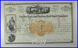 New York and Harlem R R Stock Certificate Signed by William H. Vanderbilt 1873