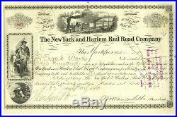 New York and Harlem Rail Road Company. Stock Certificate William Vanderbilt 1876
