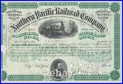 Northern Pacific Railroad Company Issued Stock Certificate Signed E H Harriman