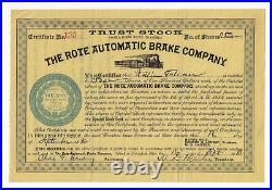 OHIO 1884 The Rote Automatic Brake Company Stock Certificate Railroad Mansfield