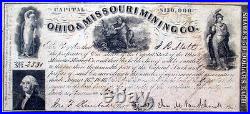 Ohio & Missouri Mining Company' 1847 Stock Certificate OH/MO 4 Vignettes