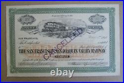 Old 1895 S. F. SAN JOAQUIN VALLEY RAILWAY Stock Certificate SIGNED SPRECKELS
