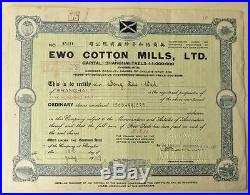 Old Chinese Stock Certificate EWO Cotton Mills, Ltd. Opium War History