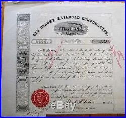 Old Colony Rail Road' 1848 Railroad Stock/Bond Certificate