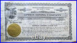 Option Mining Company 1920s Stock Certificates 100 PIECES Wallace, Idaho ID