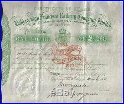 Original Brazil UK GB 1858 Bahia San Francisco Railway Company £20 Uncancelled