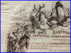 Original Centennial International Exhibition 1776 to 1876 Bond, printer proof
