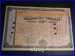 PAIR Norfolk & Western 1880s Stock Certificates ea. With BRITISH REVENUE STAMPS
