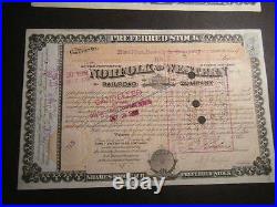 PAIR Norfolk & Western 1880s Stock Certificates ea. With BRITISH REVENUE STAMPS