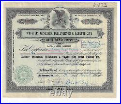 PENN 1923 Webster Monessen Bellevernon & Fayette City Railway Stock Certificate