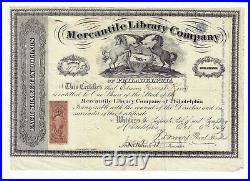PENNSYLVANIA 1869 Mercantile Library Company of Philadelphia Stock Certificate