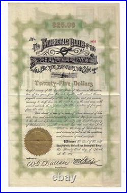 PENNSYLVANIA 1889 The Athletic Club of the Schuykill Navy Bond Stock Certificate