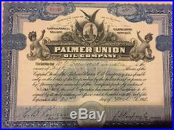 Palmer Union Oil Stock. Certificate Unique Not Cancelled